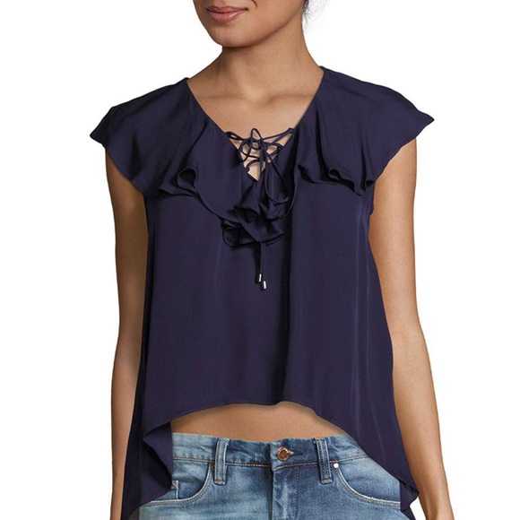 Haute Hippie Tops - 🌺SOLD🌺 Haute Hippie Ruffle Lace Up Silk Top